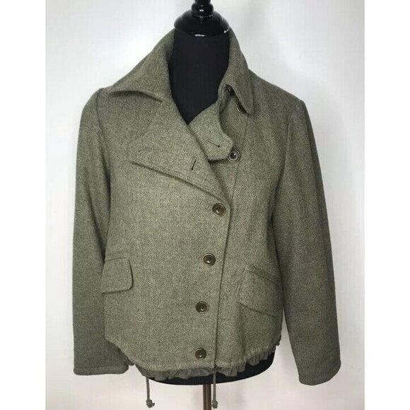 Gap Womens Jacket Coat Sage Green Buttons Drawstring Ruffle Hem Pockets M New‎ - Picture 1 of 8